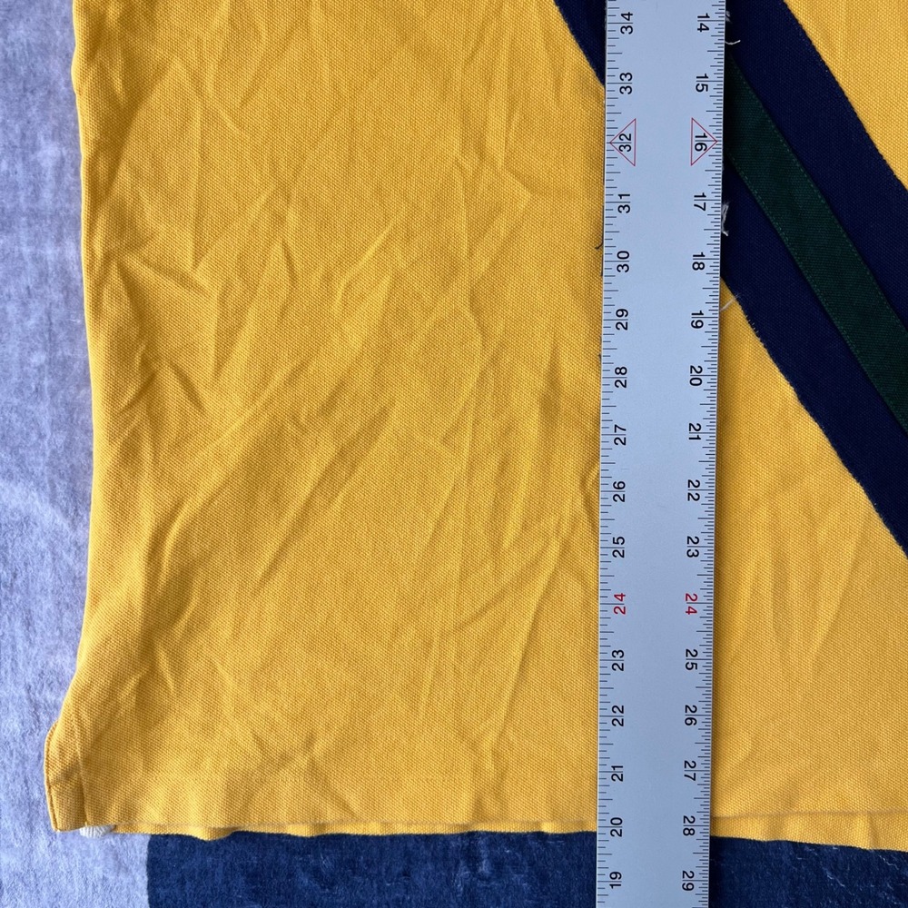 Polo Ralph Lauren Mens Large Yellow Rugby Polo Shirt Kicker Embroidered Stripe - Picture 7 of 7